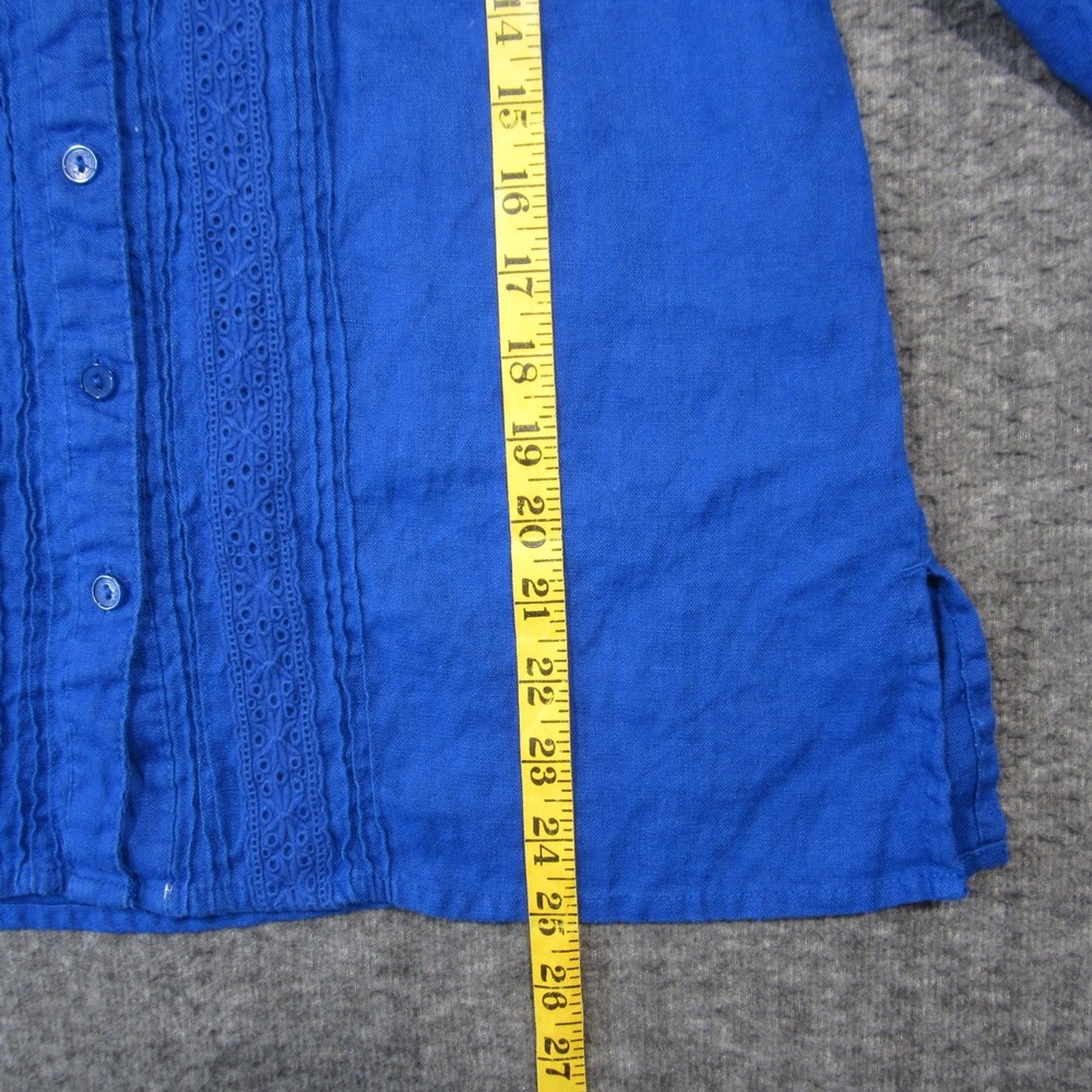 JM Collection Linen Tunic Shirt 12P Royal Blue Button Up V-Neck‎ Luxury Coastal - Picture 5 of 10